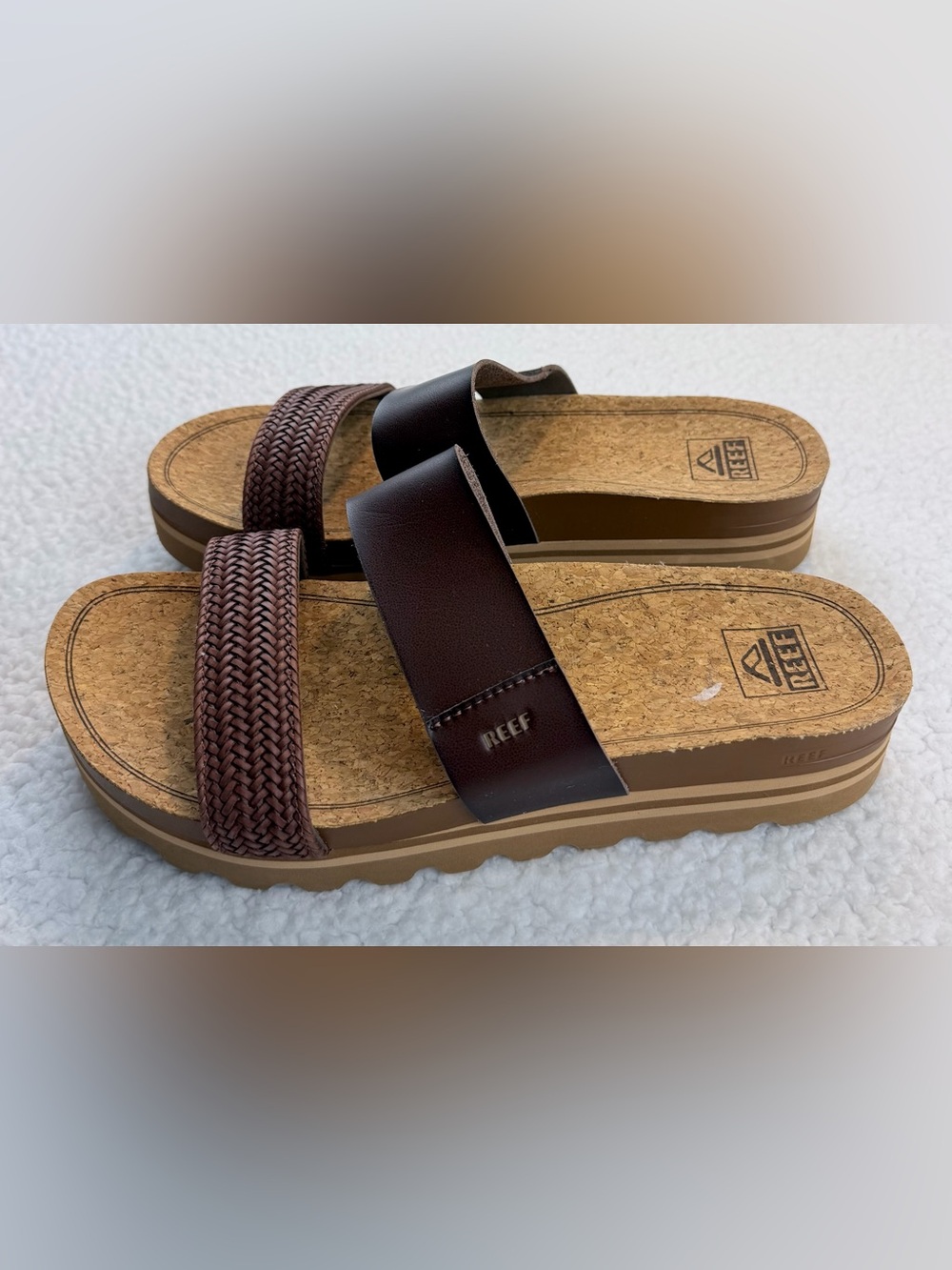 REEF • Brown Cushion Vista Hi Dual-Strap Braided Platform Slide Sandals, 10 - Picture 7 of 16